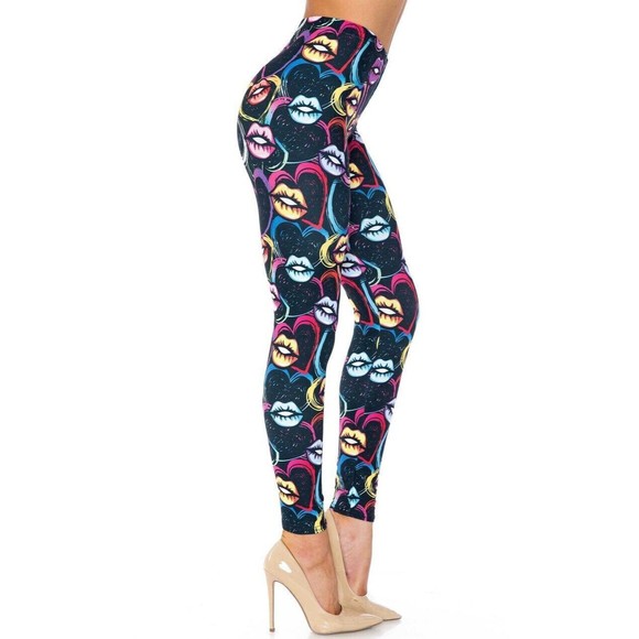 Reg One Size Creamy Soft Colorful Lips And Hearts Leggings - USA‎ Fashion - Picture 3 of 7